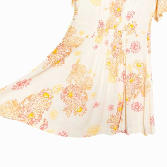 Free People Hawaii Viscose Retro Floral Collared Short Sleeve Mini Dress - M - Picture 6 of 16